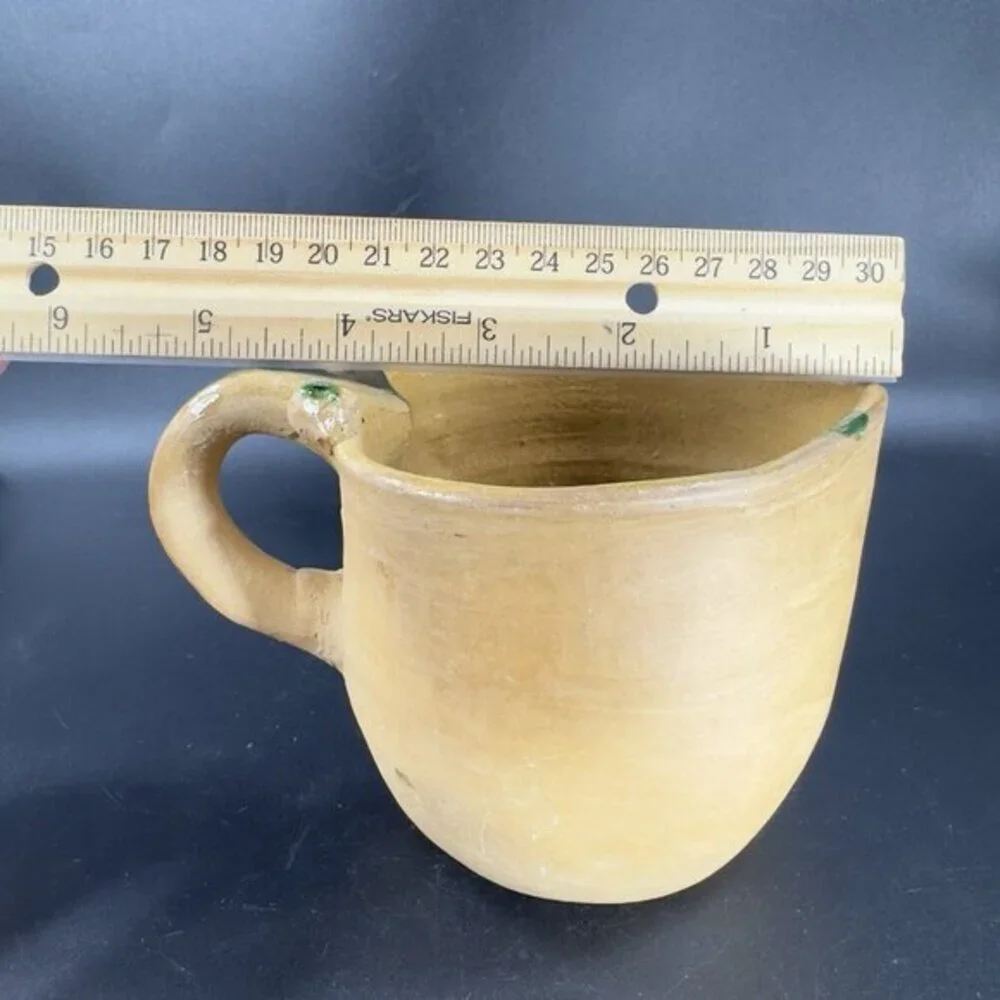 Vintage Stoneware Hand Made Pottery Pitcher Creamer Heart Shaped Green Spots VTG